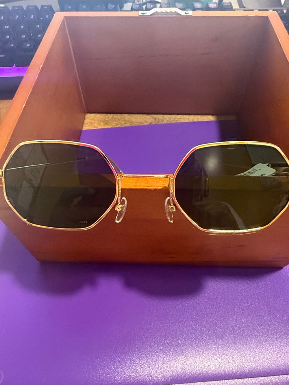 bp Gold Octagon Sunglasses with Dark Lenses
